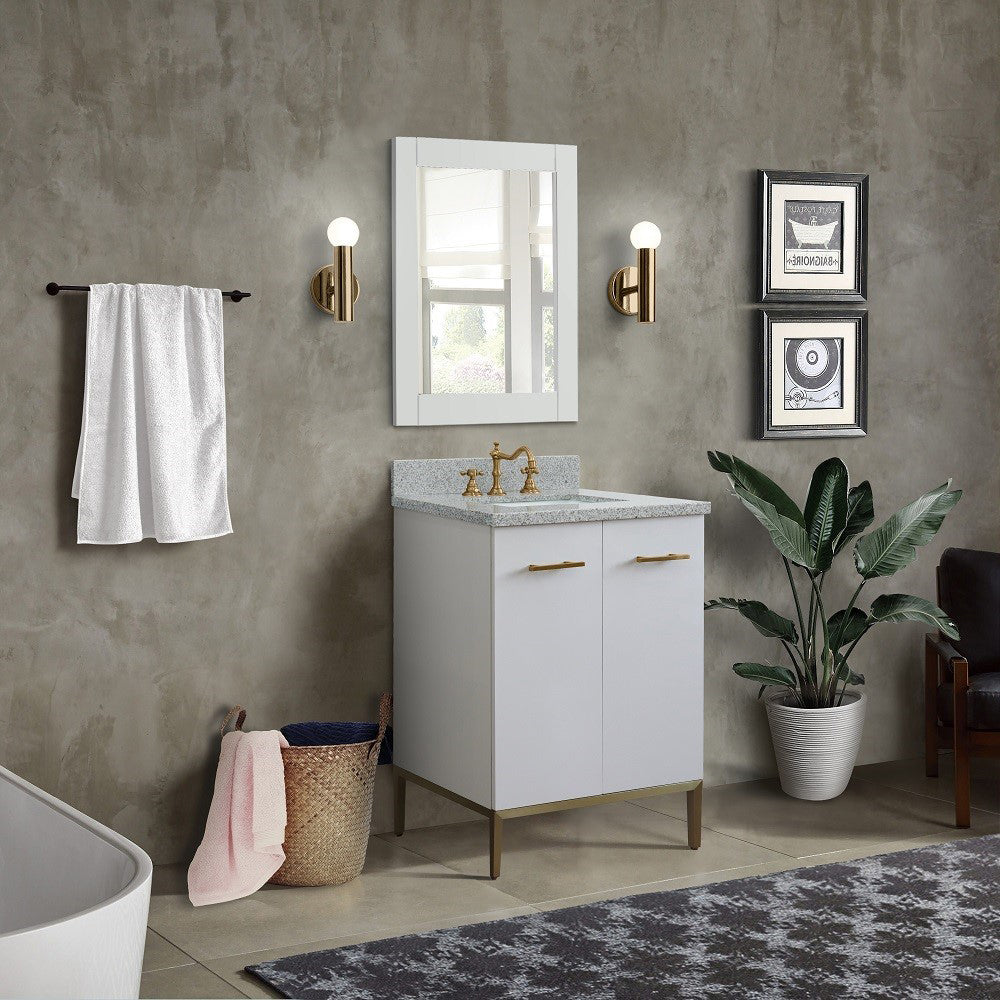 25" Single sink vanity in White finish with Gray granite and rectangle sink