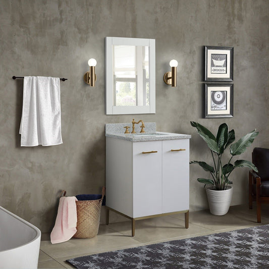 25" Single sink vanity in White finish with Gray granite and rectangle sink