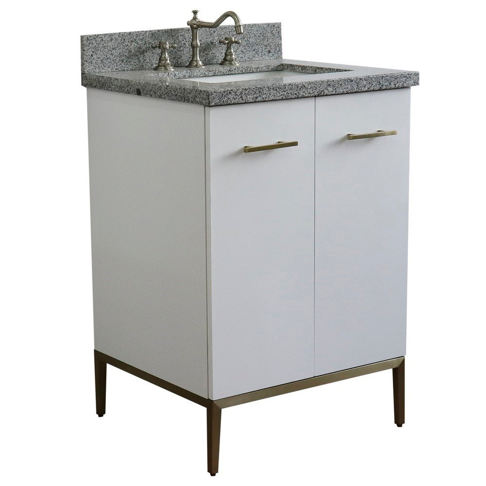 25" Single sink vanity in White finish with Gray granite and rectangle sink