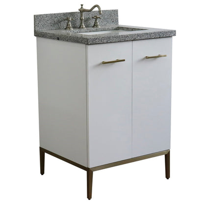 25" Single sink vanity in White finish with Gray granite and rectangle sink