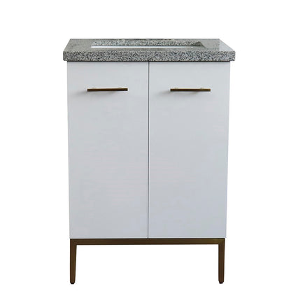 25" Single sink vanity in White finish with Gray granite and rectangle sink