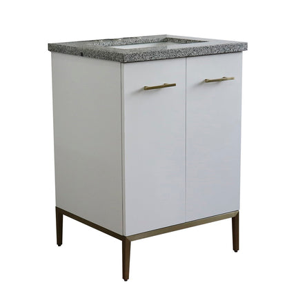 25" Single sink vanity in White finish with Gray granite and rectangle sink