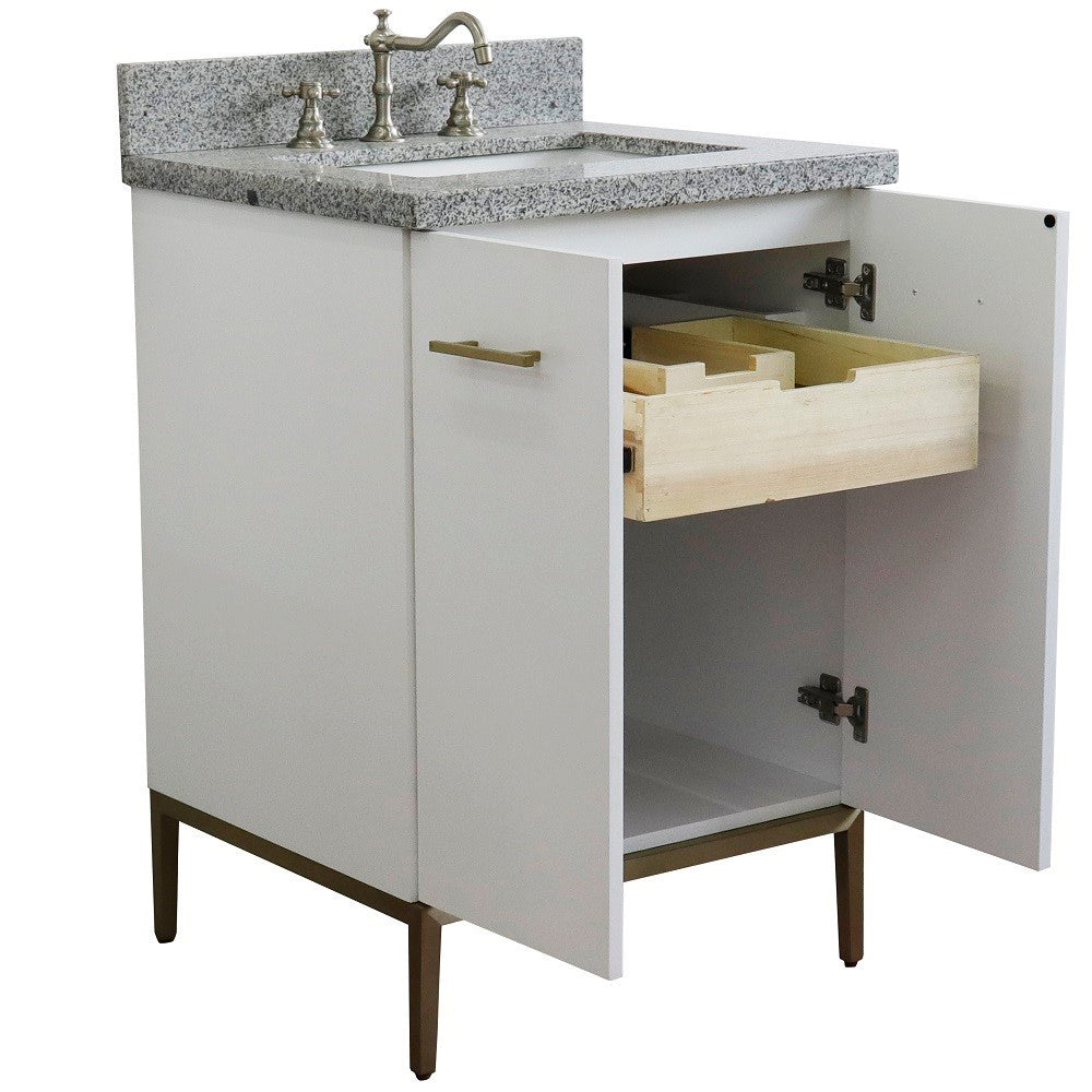 25" Single sink vanity in White finish with Gray granite and rectangle sink