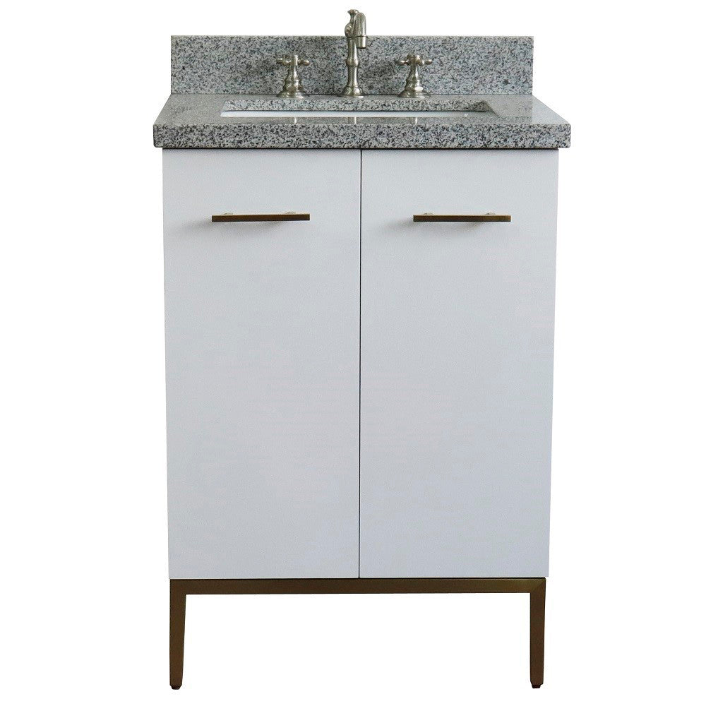25" Single sink vanity in White finish with Gray granite and rectangle sink