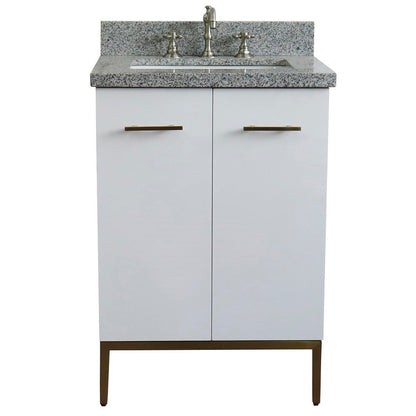 25" Single sink vanity in White finish with Gray granite and rectangle sink