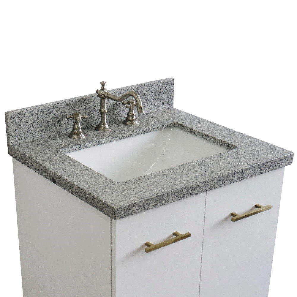 25" Single sink vanity in White finish with Gray granite and rectangle sink