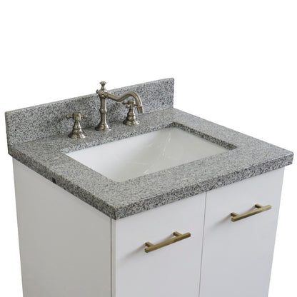 25" Single sink vanity in White finish with Gray granite and rectangle sink