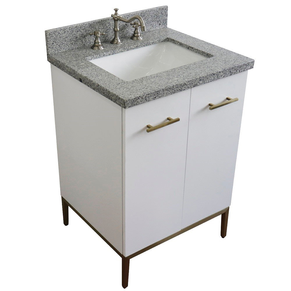 25" Single sink vanity in White finish with Gray granite and rectangle sink