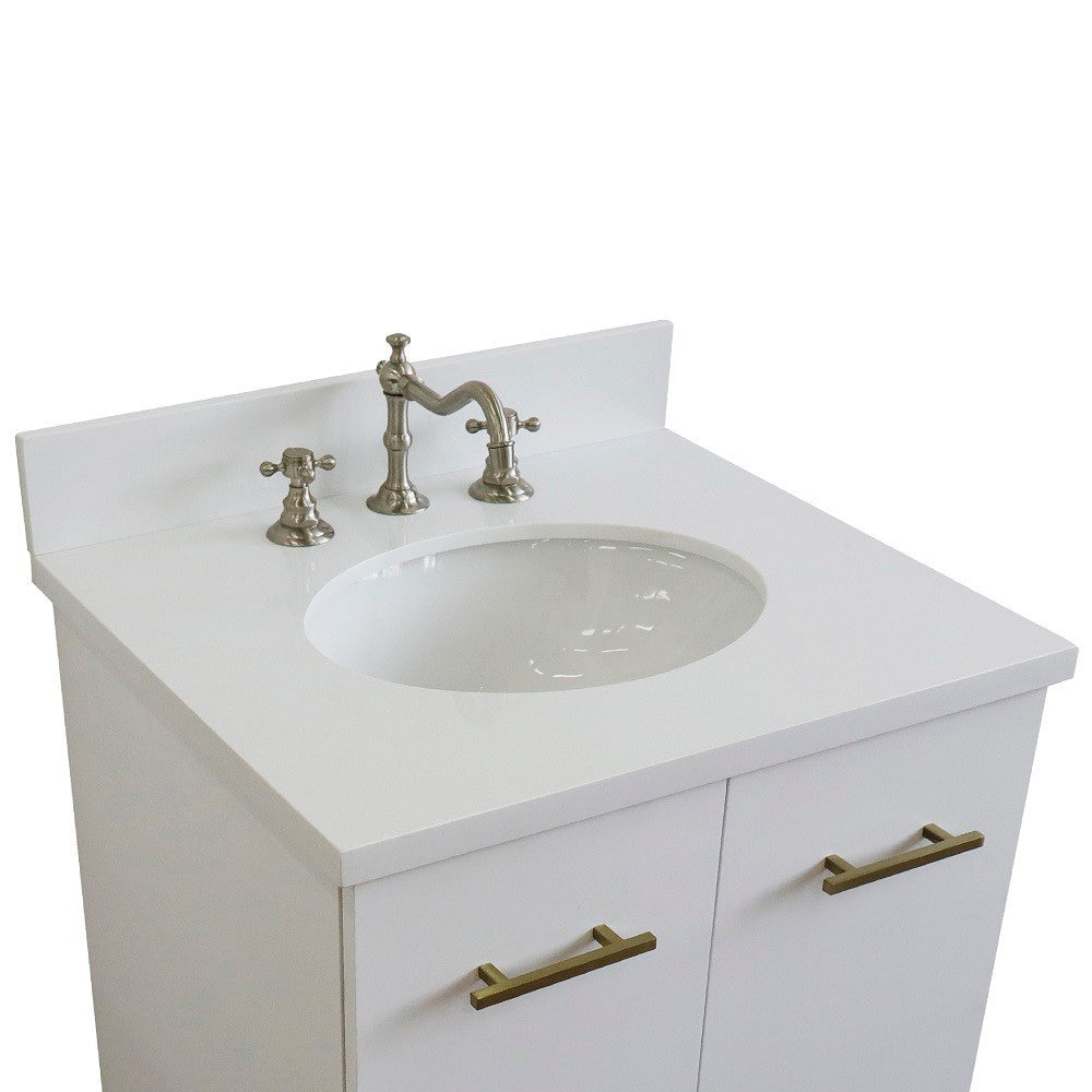25" Single sink vanity in White finish with White engineered stone and oval sink