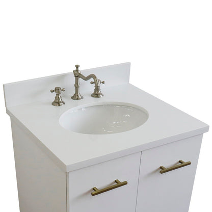 25" Single sink vanity in White finish with White engineered stone and oval sink
