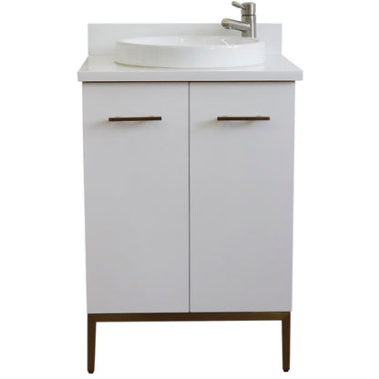 25" Single sink vanity in White finish with White engineered stone and round sink