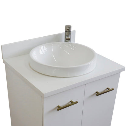 25" Single sink vanity in White finish with White engineered stone and round sink