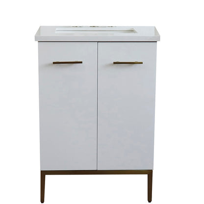 25" Single sink vanity in White finish with White engineered stone and rectangle sink