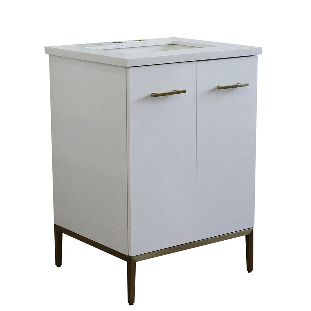 25" Single sink vanity in White finish with White engineered stone and rectangle sink
