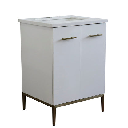 25" Single sink vanity in White finish with White engineered stone and rectangle sink