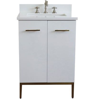 25" Single sink vanity in White finish with White engineered stone and rectangle sink