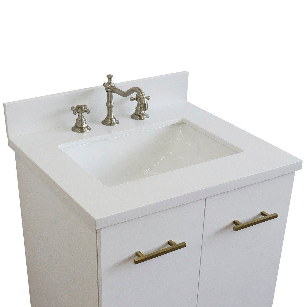 25" Single sink vanity in White finish with White engineered stone and rectangle sink