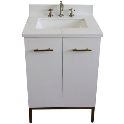 25" Single sink vanity in White finish with White engineered stone and rectangle sink