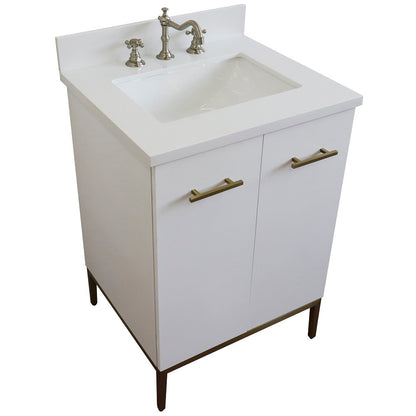 25" Single sink vanity in White finish with White engineered stone and rectangle sink