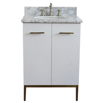 25" Single sink vanity in White finish with White Carrara marble and oval sink