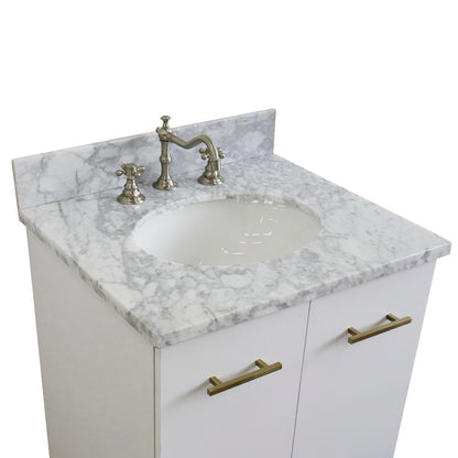 25" Single sink vanity in White finish with White Carrara marble and oval sink