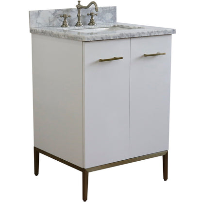 25" Single sink vanity in White finish with White Carrara marble and rectangle sink