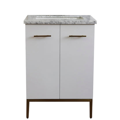 25" Single sink vanity in White finish with White Carrara marble and rectangle sink
