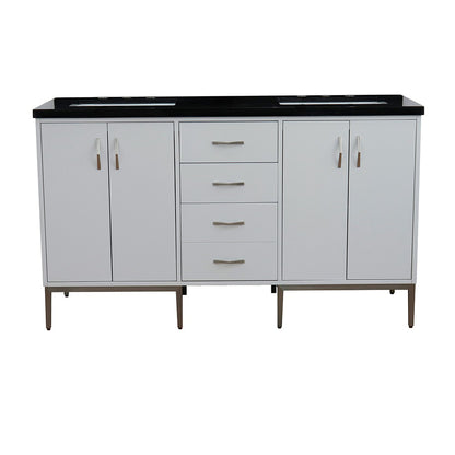 61" Double sink vanity in White finish with Black galaxy granite and rectangle sink