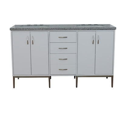 61" Double sink vanity in White finish with Gray granite and rectangle sink