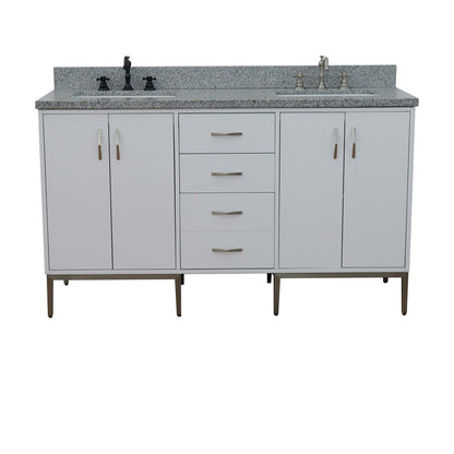 61" Double sink vanity in White finish with Gray granite and rectangle sink