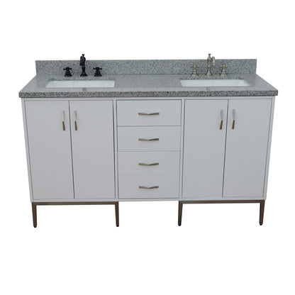 61" Double sink vanity in White finish with Gray granite and rectangle sink