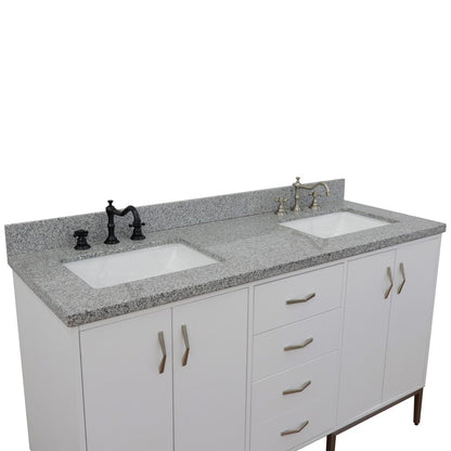 61" Double sink vanity in White finish with Gray granite and rectangle sink