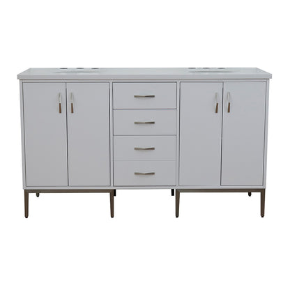 61" Double sink vanity in White finish with White engineered stone and oval sink