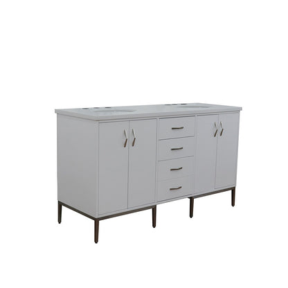 61" Double sink vanity in White finish with White engineered stone and oval sink