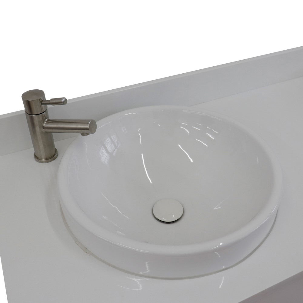 61" Double sink vanity in White finish with White engineered stone and round sink