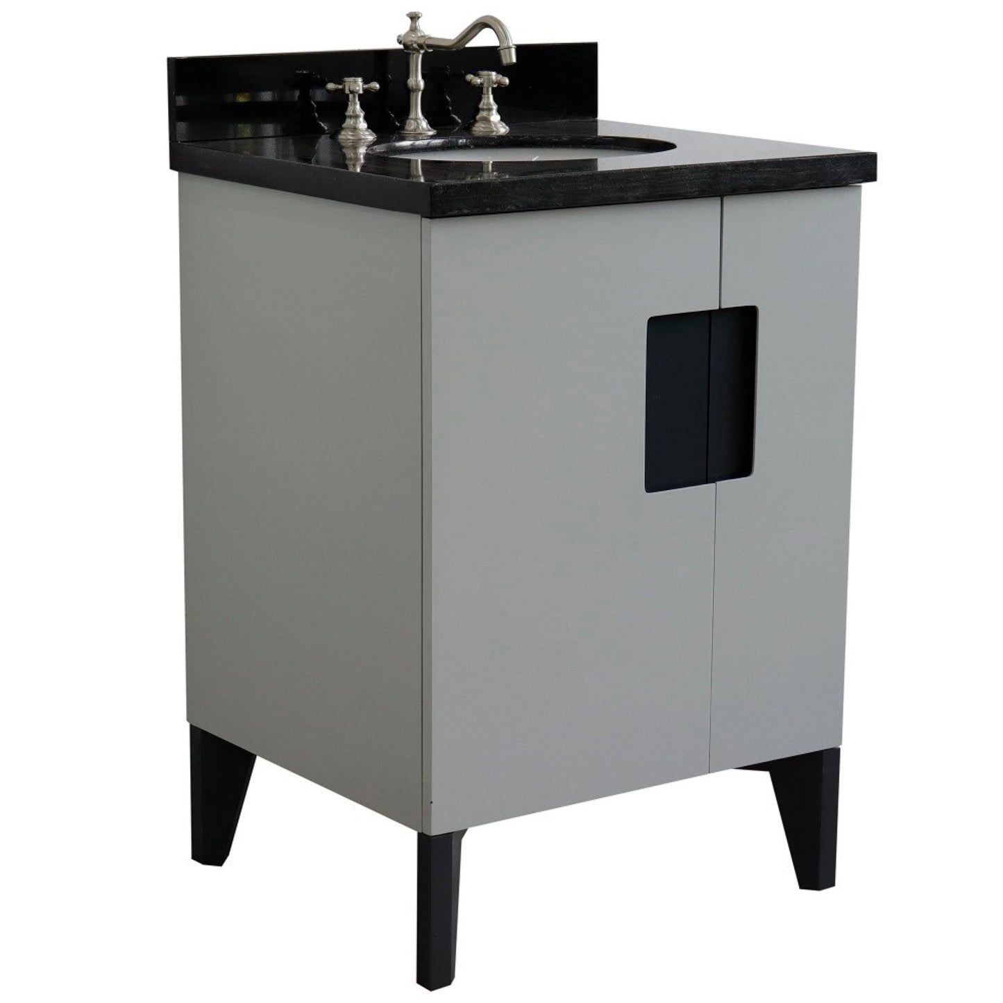 25" Single sink vanity in Light Gray finish with Black galaxy granite and oval sink