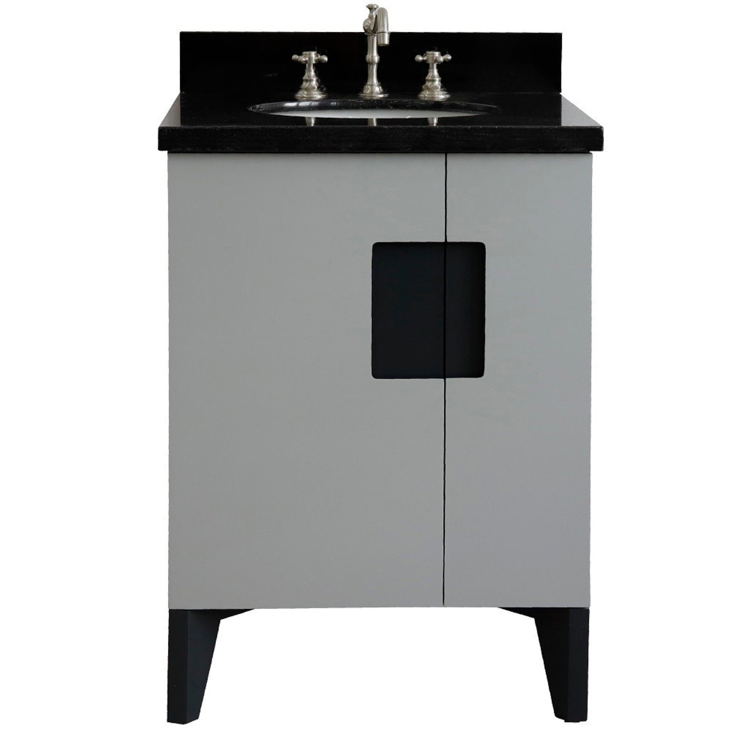 25" Single sink vanity in Light Gray finish with Black galaxy granite and oval sink