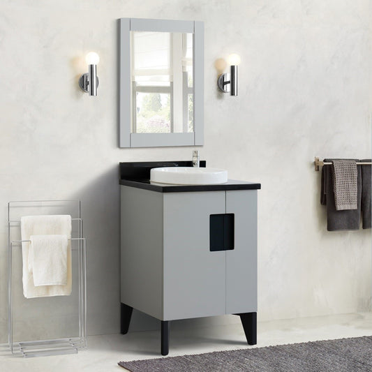 25" Single sink vanity in Light Gray finish with Black galaxy granite and round sink