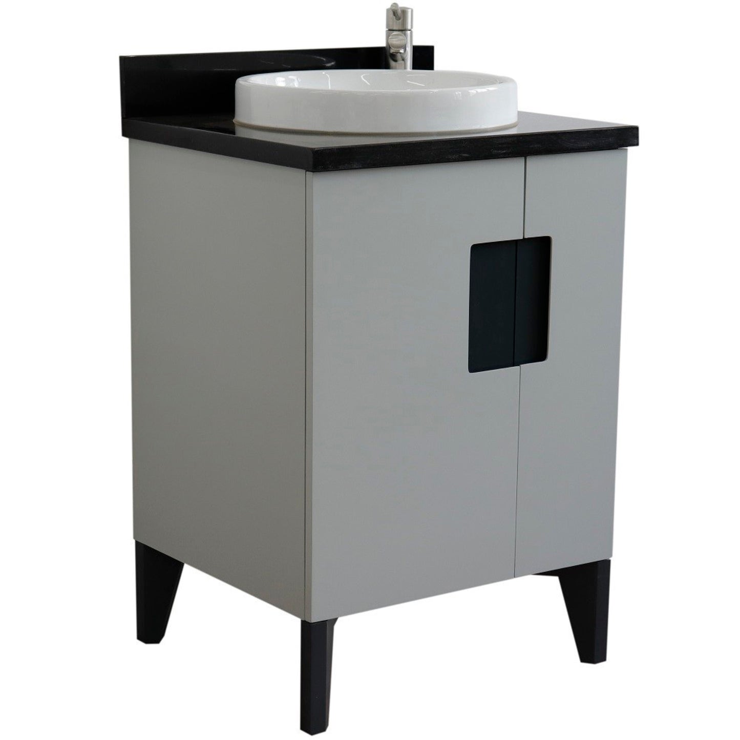 25" Single sink vanity in Light Gray finish with Black galaxy granite and round sink