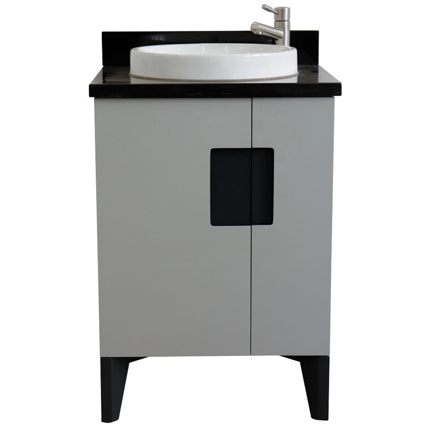 25" Single sink vanity in Light Gray finish with Black galaxy granite and round sink