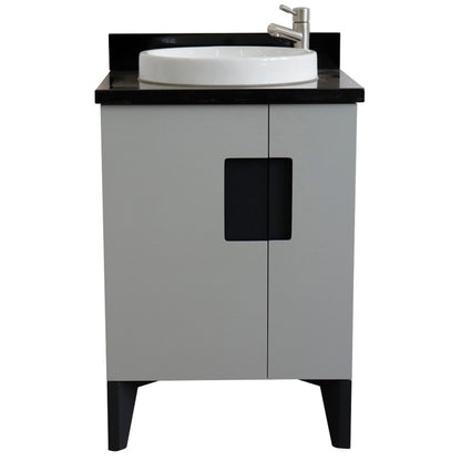 25" Single sink vanity in Light Gray finish with Black galaxy granite and round sink