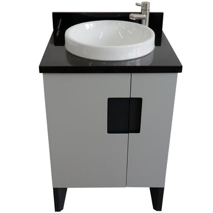 25" Single sink vanity in Light Gray finish with Black galaxy granite and round sink