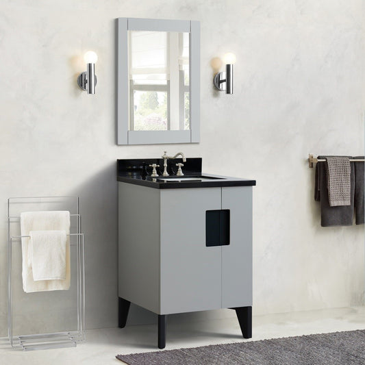 25" Single sink vanity in Light Gray finish with Black galaxy granite and rectangle sink