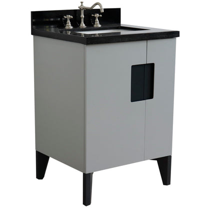 25" Single sink vanity in Light Gray finish with Black galaxy granite and rectangle sink