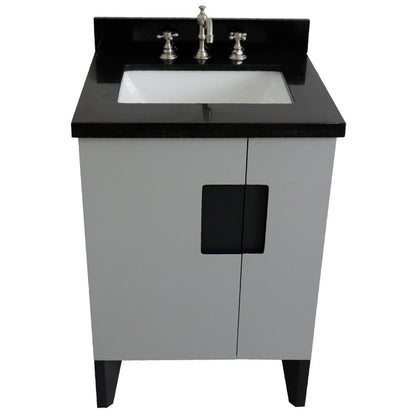 25" Single sink vanity in Light Gray finish with Black galaxy granite and rectangle sink
