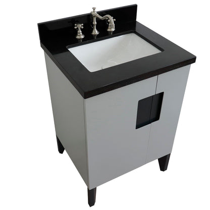 25" Single sink vanity in Light Gray finish with Black galaxy granite and rectangle sink