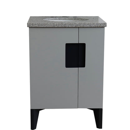 25" Single sink vanity in Light Gray finish with Gray granite and oval sink