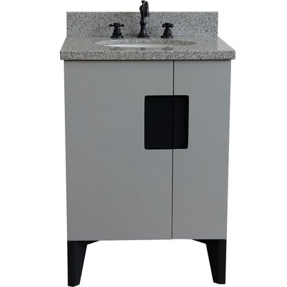 25" Single sink vanity in Light Gray finish with Gray granite and oval sink