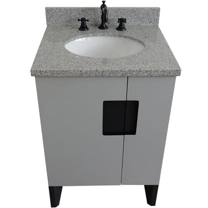 25" Single sink vanity in Light Gray finish with Gray granite and oval sink
