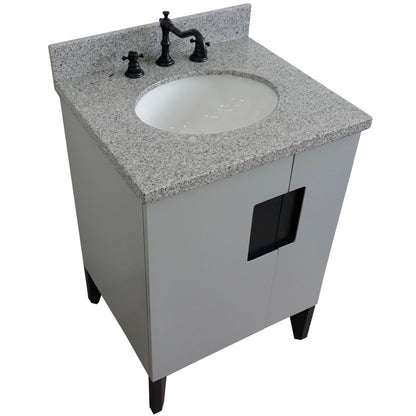 25" Single sink vanity in Light Gray finish with Gray granite and oval sink